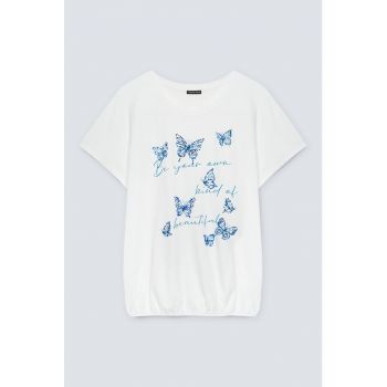 Tricou cu imprimeu grafic si paiete