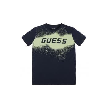 Tricou cu imprimeu logo si decolteu la baza gatului