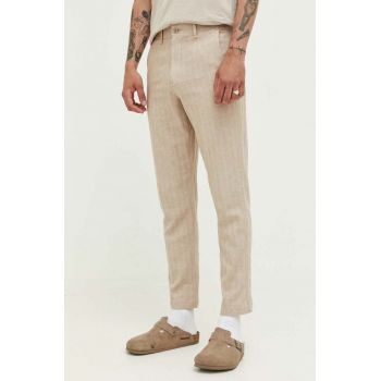 Abercrombie & Fitch pantaloni din amestec de in culoarea maro, drept de firma originali