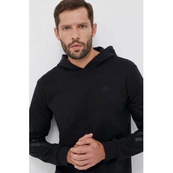 adidas bluza barbati, culoarea negru, cu glugă, cu imprimeu