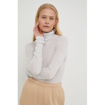 American Vintage longsleeve din bumbac culoarea gri, cu guler ieftin