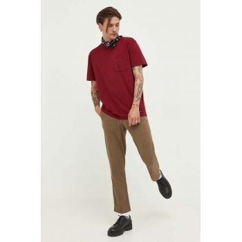 Hollister Co. tricou din bumbac culoarea bordo, neted