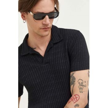 Hollister Co. tricou polo barbati, culoarea negru, neted