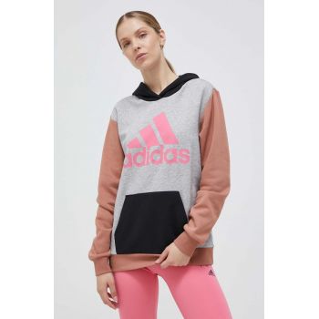 adidas bluza femei, culoarea gri, cu glugă, modelator