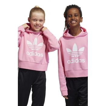 adidas Originals bluza copii culoarea roz, cu glugă, cu imprimeu ieftina