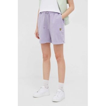 Lyle & Scott pantaloni scurti din bumbac culoarea violet, neted, high waist