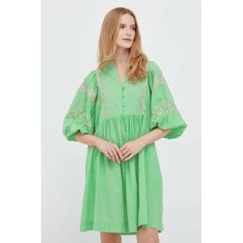 Rich & Royal rochie din bumbac culoarea verde, mini, evazati