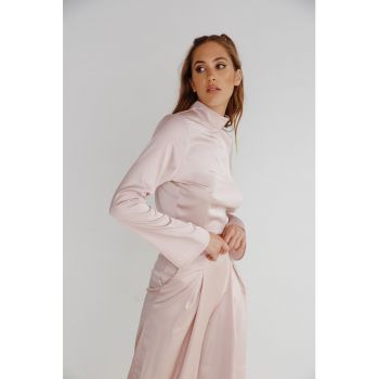 Set de pantaloni cu croiala ampla si blza crop cu aspect satinat