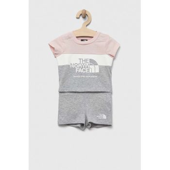 The North Face set de bumbac pentru bebelusi culoarea gri de firma original