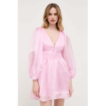 Bardot rochie culoarea roz, mini, evazati
