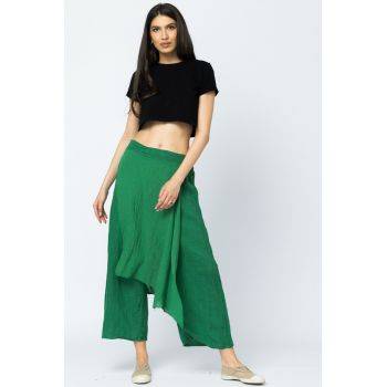 Pantaloni de vara din in, cu aplicatii pe fata si spate, verzi
