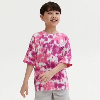 Reserved - Tricou cu efect tie-dye și imprimeu - Roz