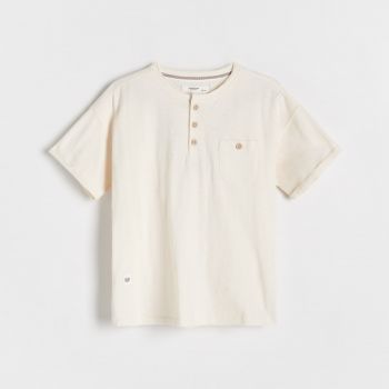 Reserved - Tricou Henley din bumbac - Ivory