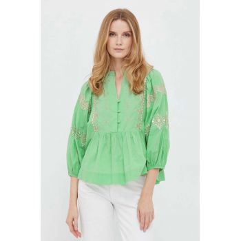 Rich & Royal bluza din bumbac femei, culoarea verde, cu imprimeu