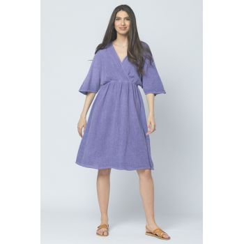 Rochie de vara din in si bumbac, cu bust petrecut, mov