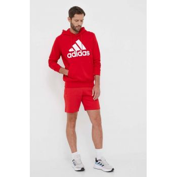 adidas hanorac de bumbac bărbați, culoarea roșu, cu glugă, cu imprimeu IC9365 ieftin