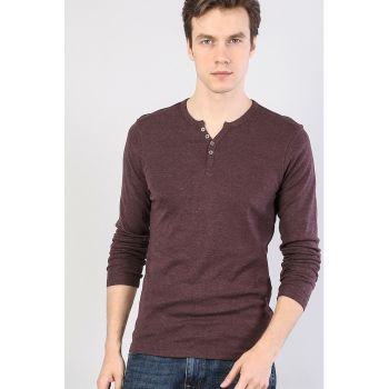 Bluza slim fit cu decolteu henley