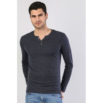 Bluza slim fit cu decolteu henley