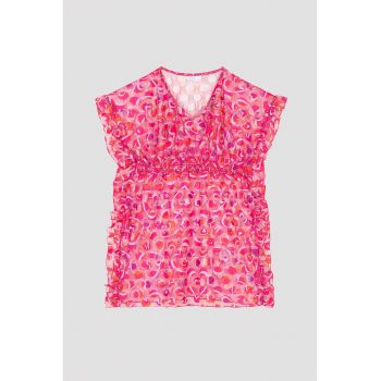 Rochie cu imprimeu si garnituri cu volane