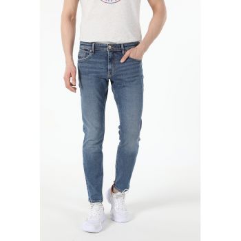 Blugi slim fit cu detalii cu aspect decolorat Danny