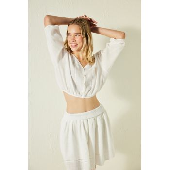 Bluza crop din amestec de in