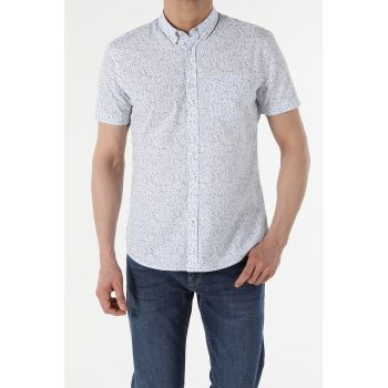 Camasa slim fit cu guler fixat cu nasturi si maneci scurte