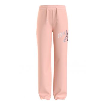 Pantaloni sport din amestec de bumbac organic cu croiala dreapta si imprimeu logo la reducere