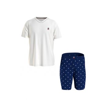 Pijama de bumbac cu pantaloni scurti si monograma