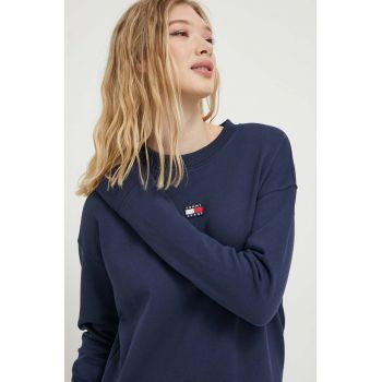Tommy Jeans hanorac de bumbac femei, culoarea albastru marin, neted