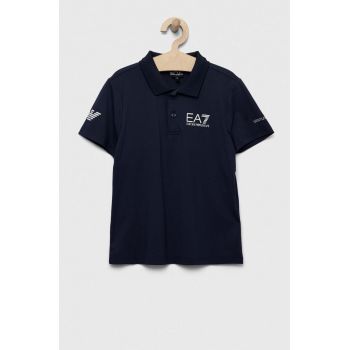 EA7 Emporio Armani tricou polo copii culoarea albastru marin, cu imprimeu