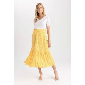 Fusta midi cu model floral la reducere