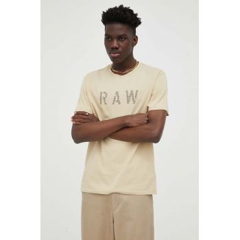 G-Star Raw tricou din bumbac culoarea bej, cu imprimeu ieftin