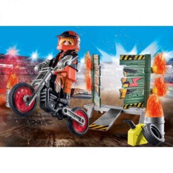 Playmobil - Set Motociclist Stuntshow Si Perete De Foc la reducere