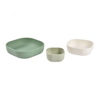 Set 3 boluri din silicon Beaba Sage green