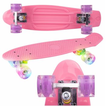 Skateboard cu led-uri pentru copii 56x15cm Roz de firma original