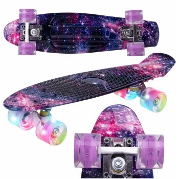 Skateboard cu led-uri pentru copii 56x15cm Space Colors ieftin