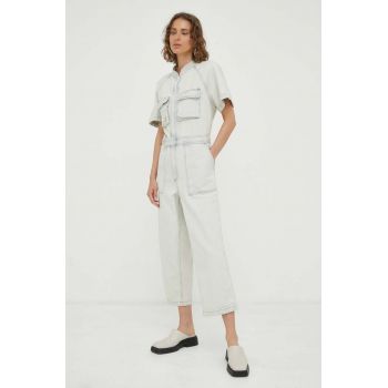 American Vintage salopeta jeans culoarea alb, bumbac