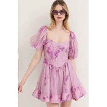 Bardot rochie culoarea violet, mini, evazati ieftina