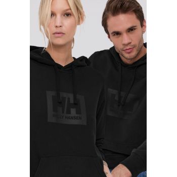 Helly Hansen hanorac de bumbac culoarea negru, cu glugă, cu imprimeu 53289