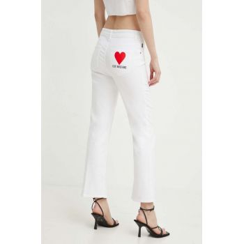 Love Moschino jeansi femei, culoarea alb, high waist ieftini