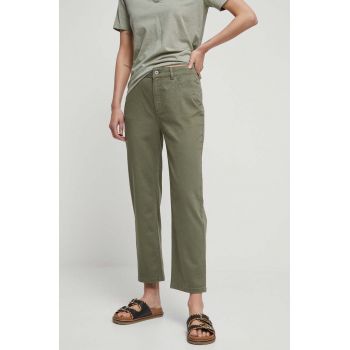 Medicine pantaloni femei, culoarea verde, drept, medium waist