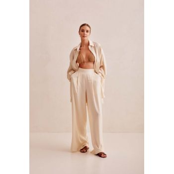 Praia Beachwear pantaloni COMO femei, culoarea bej, lat, high waist