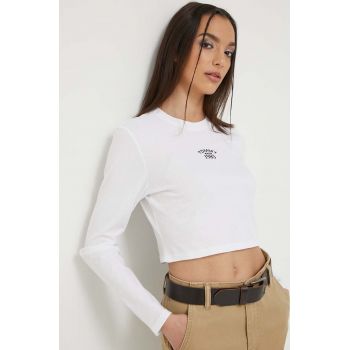 Tommy Jeans longsleeve din bumbac culoarea alb