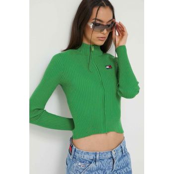Tommy Jeans pulover femei, culoarea verde, light de firma original