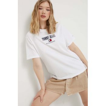 Tommy Jeans tricou din bumbac culoarea alb