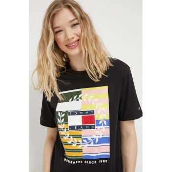 Tommy Jeans tricou din bumbac culoarea negru