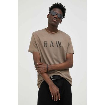 G-Star Raw tricou din bumbac culoarea maro, cu imprimeu