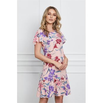 Rochie Andreea roz cu imprimeuri florale