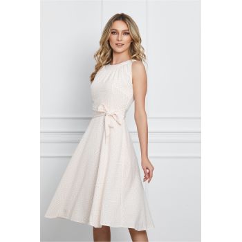 Rochie Moze alba din voal cu buline roz