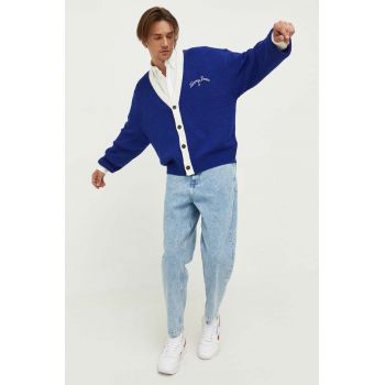 Tommy Jeans cardigan barbati, culoarea albastru marin